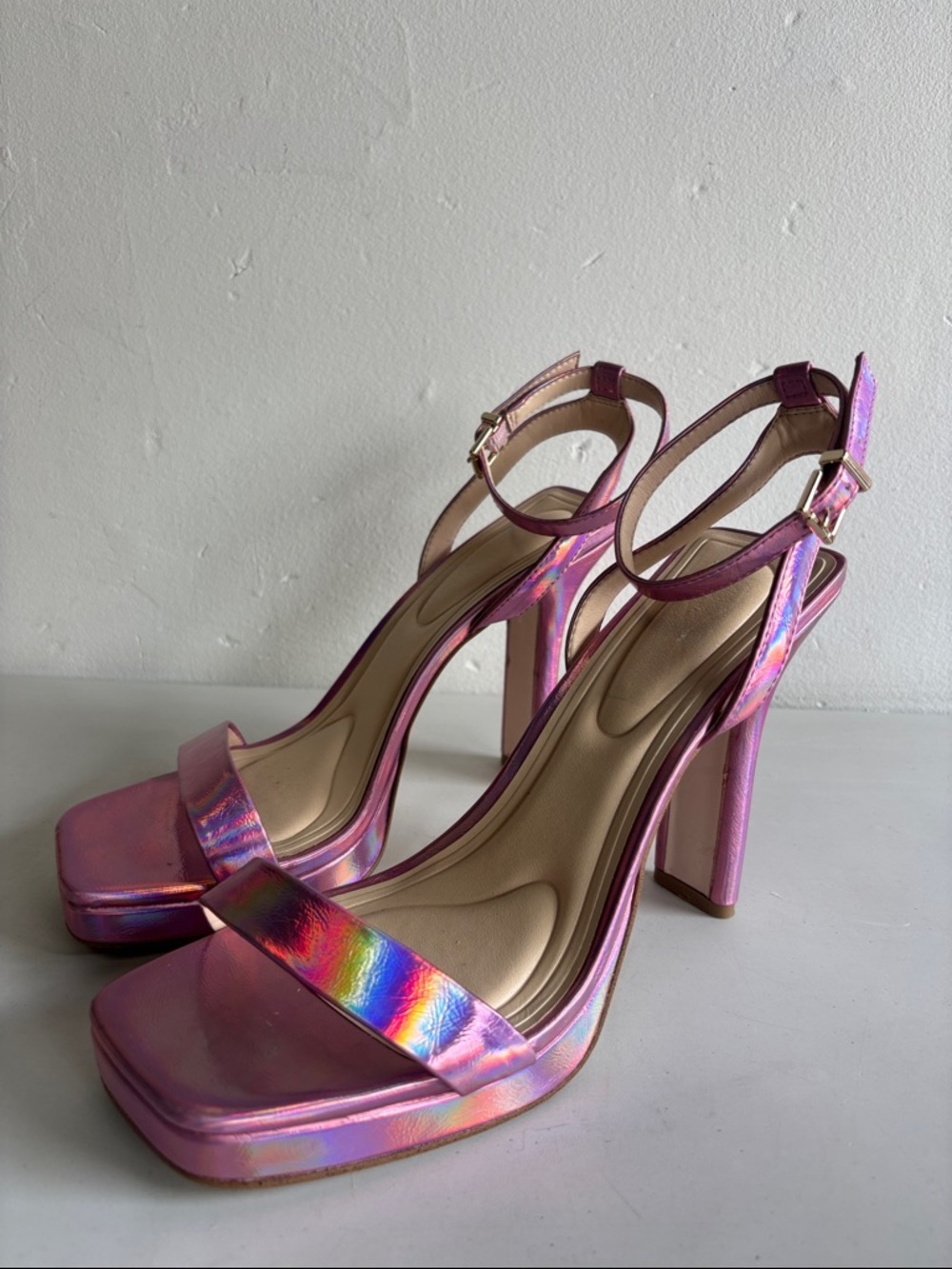 Pink Holographic Platform High-Heel Sandals Adonia High Heel, Metallic Pink